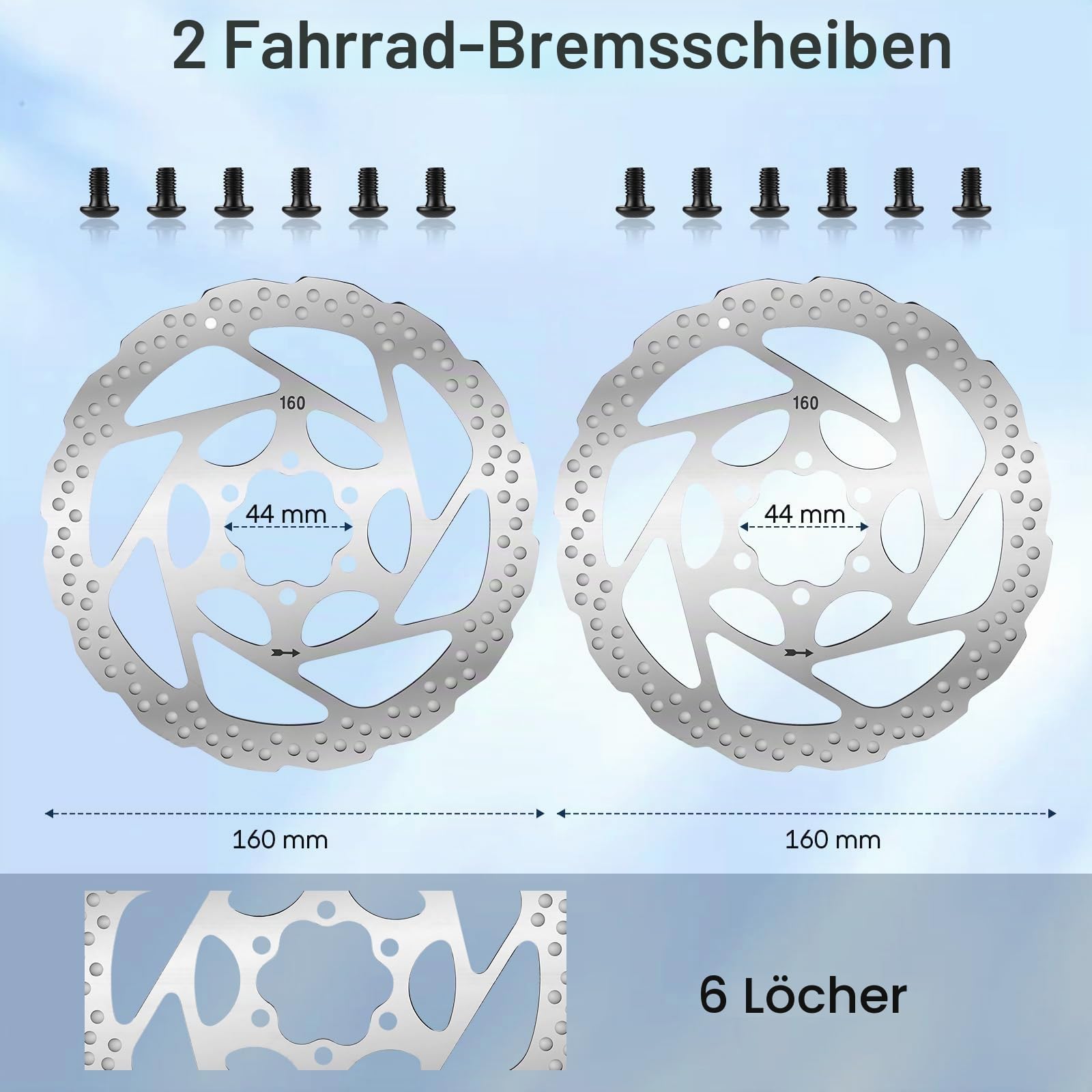 Hydraulische Scheibenbremse Set MTB, 2‑Kolben Vorne & Hinten, 160mm Rotor aus Aluminiumlegierung, Hydraulikbremsen für Mountainbike, E‑Bike & Fatbike, Schwarz