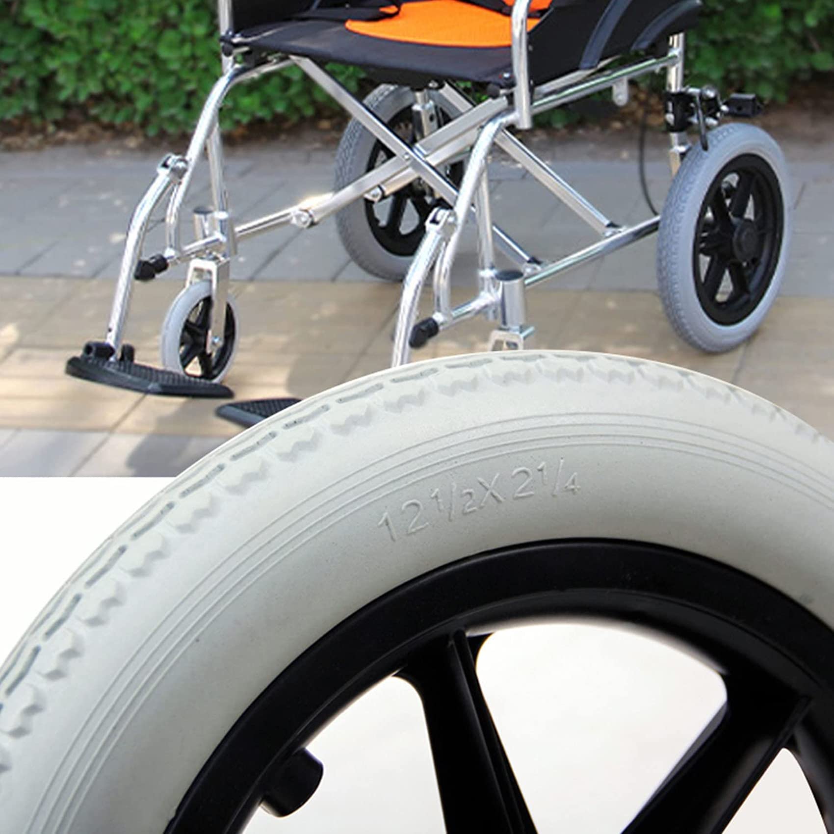 NLAVW 2 uds Rueda Trasera para Silla de Ruedas de 12 Pulgadas, Ruedas para Silla de Ruedas no inflables y a Prueba de pinchazos, Ruedas Grises rodamientos Fuertes
