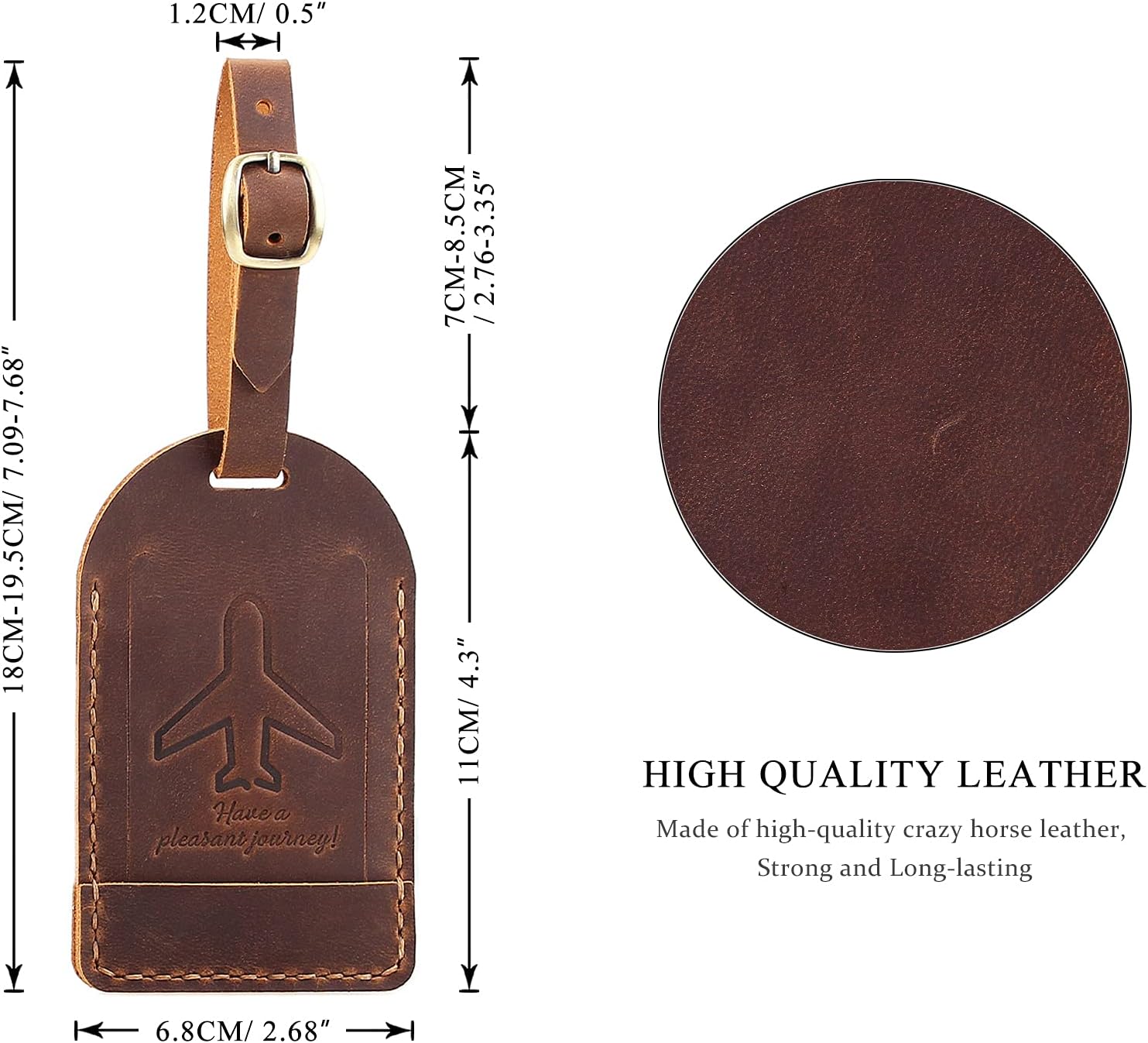 2 Pack Premium Name Tags for Luggage, Leather Luggage Travel Bag Tags by Fasjosma, Luggage Bag Case Tags Leather Travel ID Labels for Suitcases (Brown) - Image 2