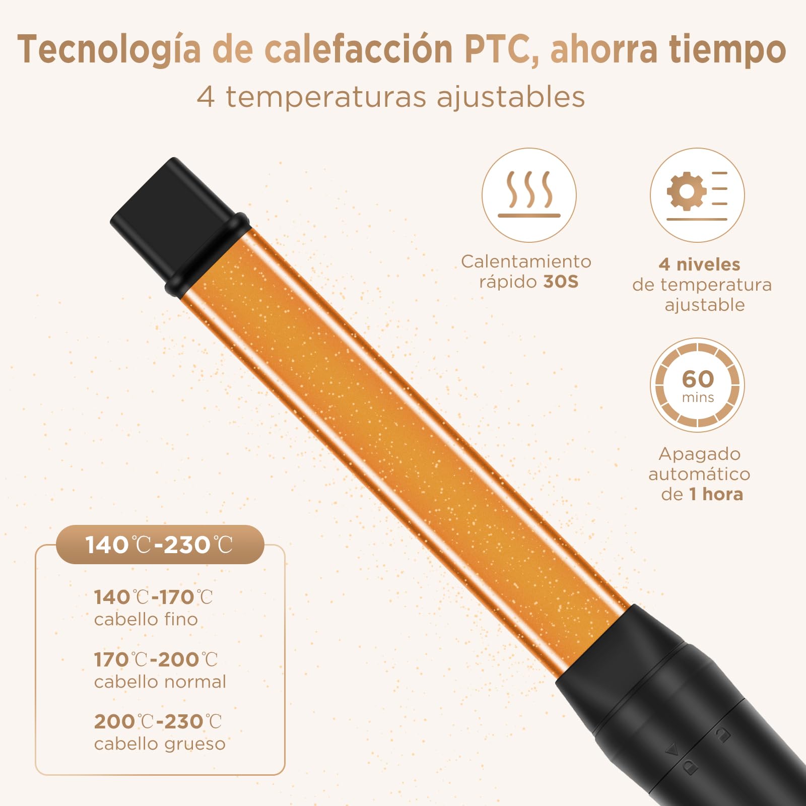 Rizador 5 en 1 PARWIN PRO BEAUTY Multifuncional Intercambiable Rizador con Turmalina Cerámica y 140-230°C Bigudí con LCD Display