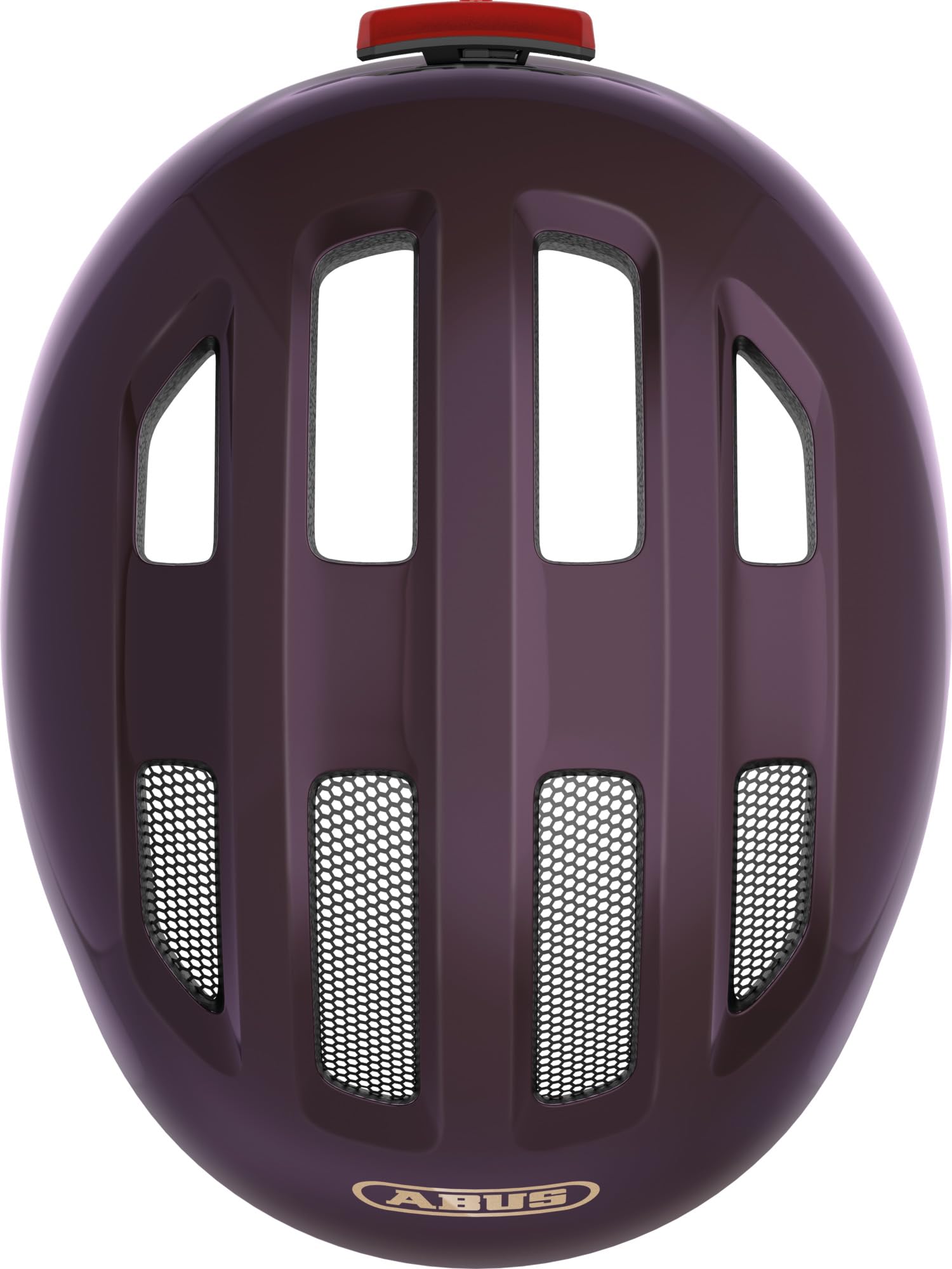 ABUS Kask dzieci?cy Smiley 3.0 ACE LED, kask rowerowy ze ?wiat?em, g??bokie dopasowanie i miejsce na warkocz, dla dziewcz?t i ch?opców, fioletowy b?yszcz?cy, rozmiar M