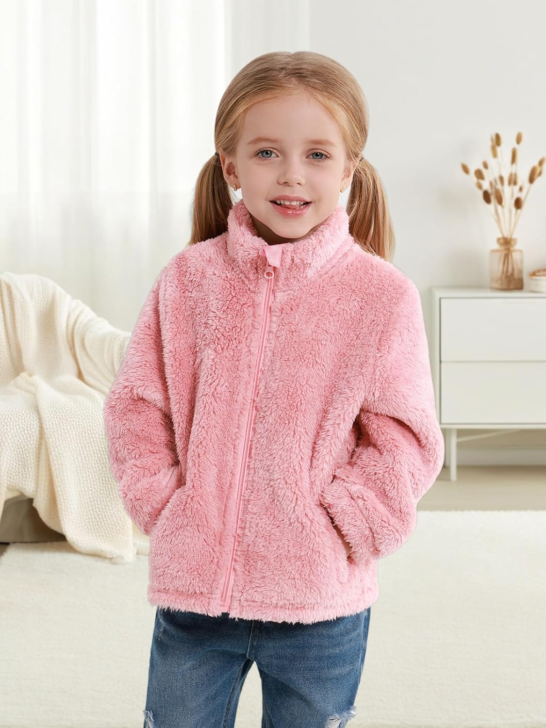 Kids Toddler Fleece Jackets Zip Up Stand Collar Coat Fuzzy Outerwear for Boys Girls Clothes 2T 3T 4T 5T 6T 7-8 Years - Image 2
