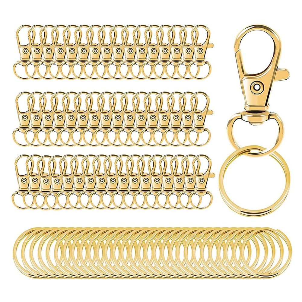 CTRLZS Gold Swivel Snap Hooks(100PCS) with for Key Rings, Metal Lanyard for Keychain Hooks& Lobster Clasps for Key Jewelry DIY Crafts