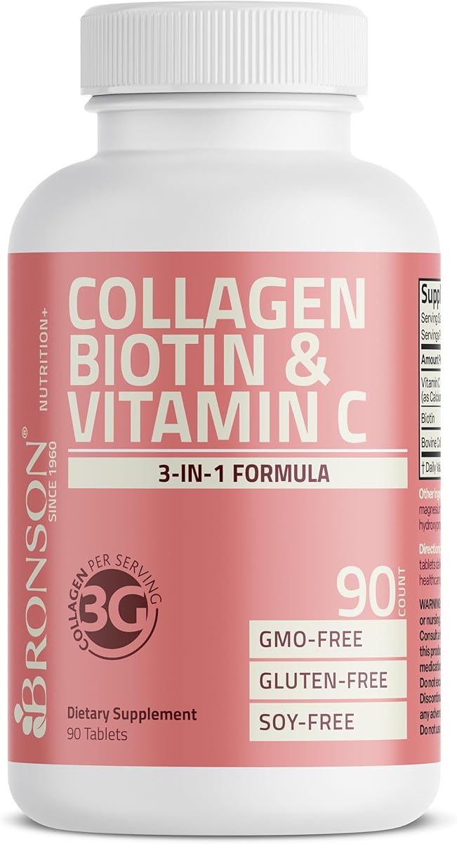 Bronson Collagen Peptides 3000mg (per Serving) with Biotin & Vitamin C - for Hair, Skin & Nails Support, Non-GMO, 90 Tablets : Everything Else