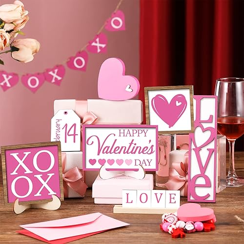 Miniatura 4 de Juego de decoración de bandeja escalonada para el día de San Valentín letrero de madera de corazón de San Valentín decoración rústica de granja