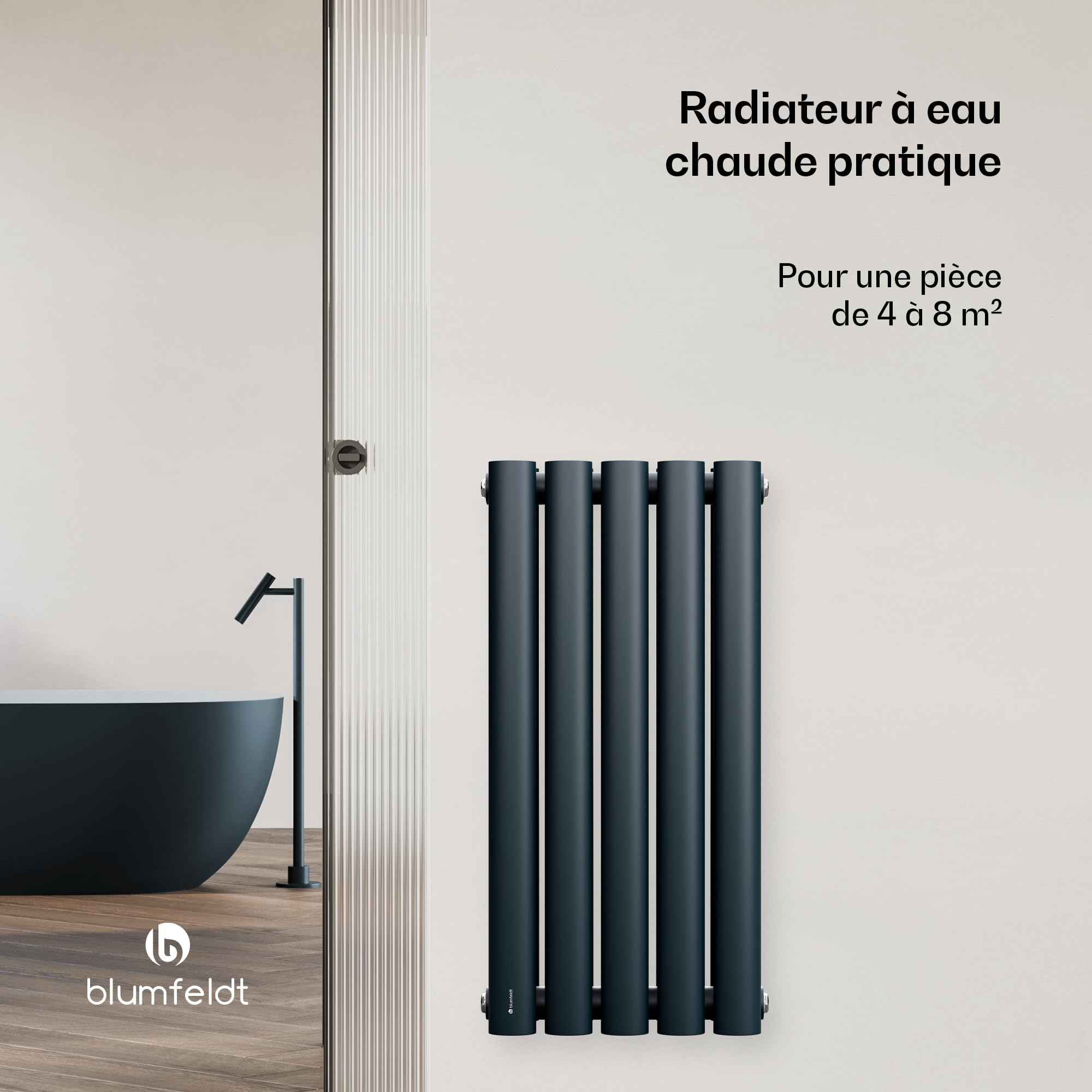 blumfeldt Radiateur Mural - 360 W Design Mural, Acier Thermolaqué, Double Couche, Raccordement Central ½, Installation Murale Facile, pour Salle de Bain, Salon & Bureau, 60x30 cm, Anthracite