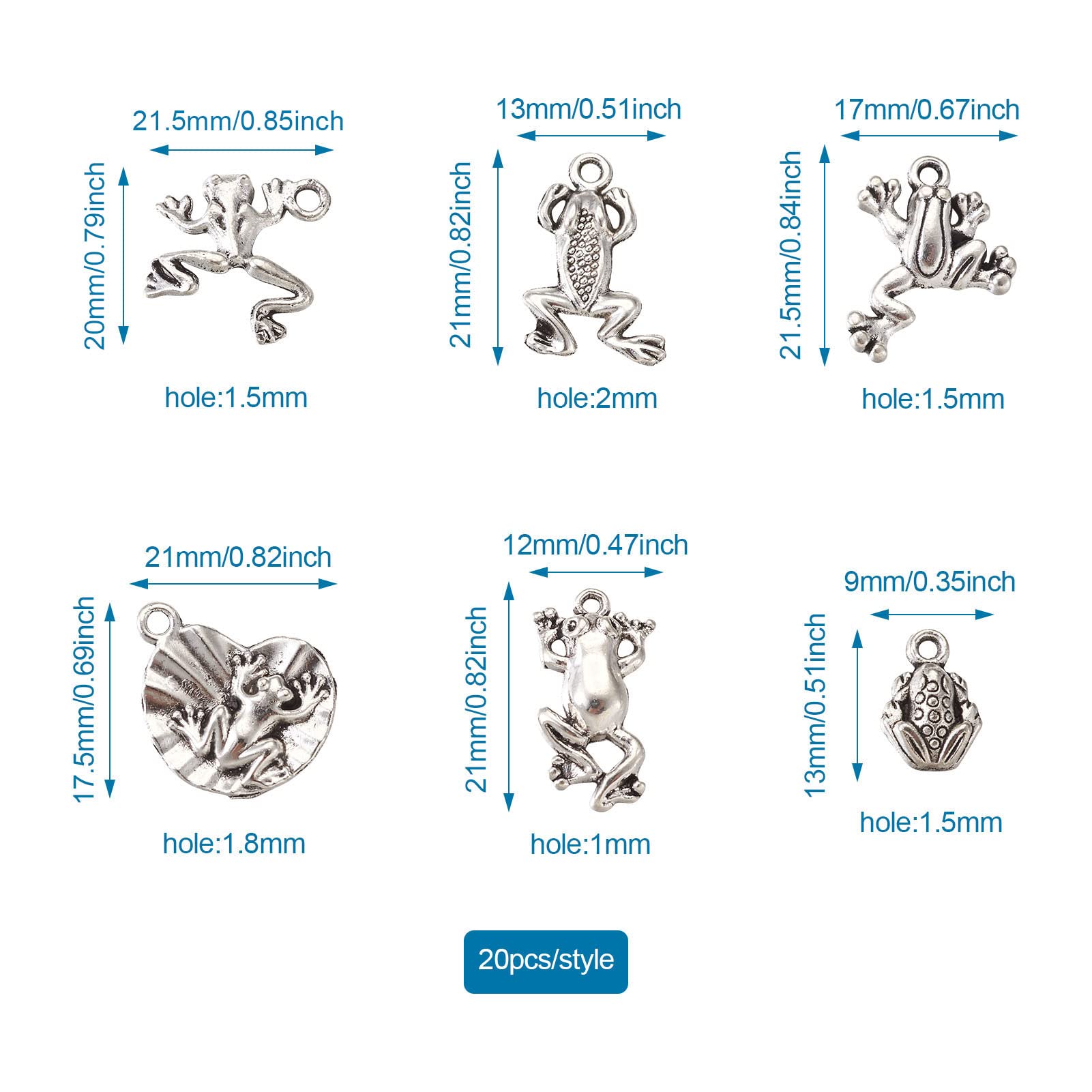 Cheriswelry 120pcs 6 Styles Antique Silver Frog Pendants Tibetan Frog Animal Charms Dangles for Jewellery Bracelet Necklace Making - Image 3