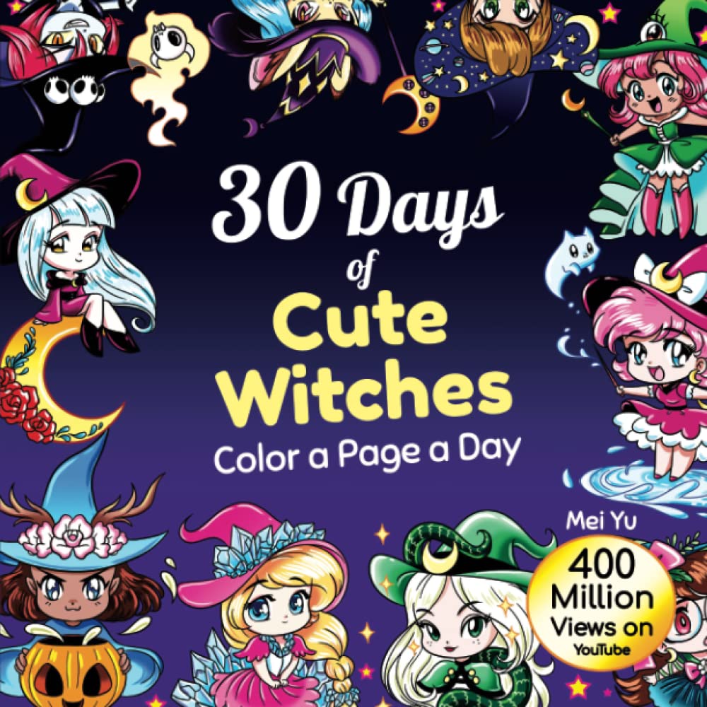 Buy 30 Days of Cute Witches: Color a Page a Day: Daily Coloring Book