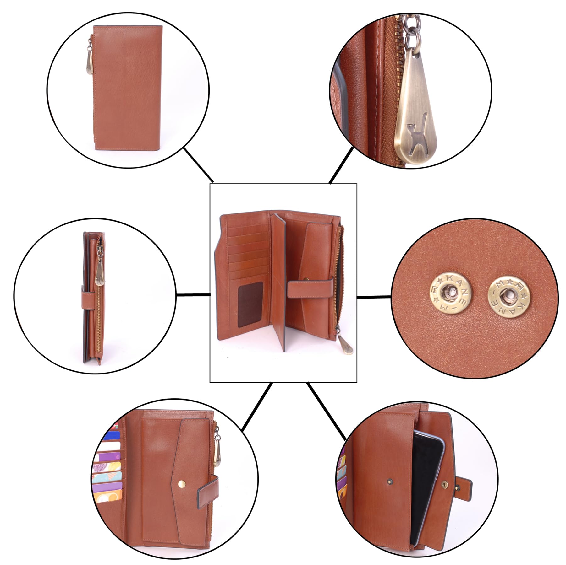Catwalk Collection Handbags - Damen Leder Geldbörse Groß - Portemonnaie mit Handyfach - 21 Kreditkarte - RFID Schutz - Geschenkbox - Stella Hellbraun