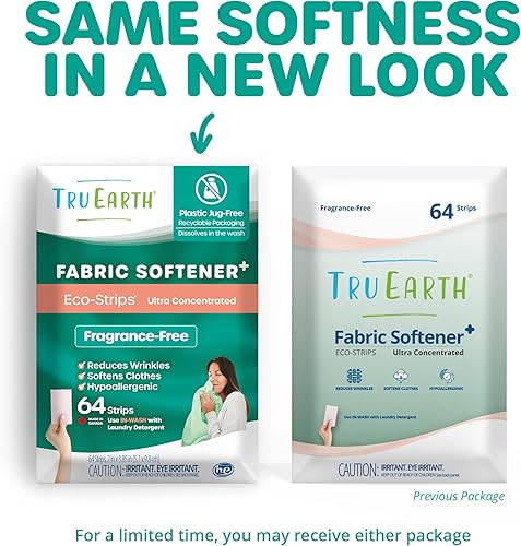 Miniatura 2 de Tru Earth Tiras suavizantes de tela para lavadora, alternativa al suavizante de telas líquido y vainas, sin fragancia, hasta 128 cargas por 64