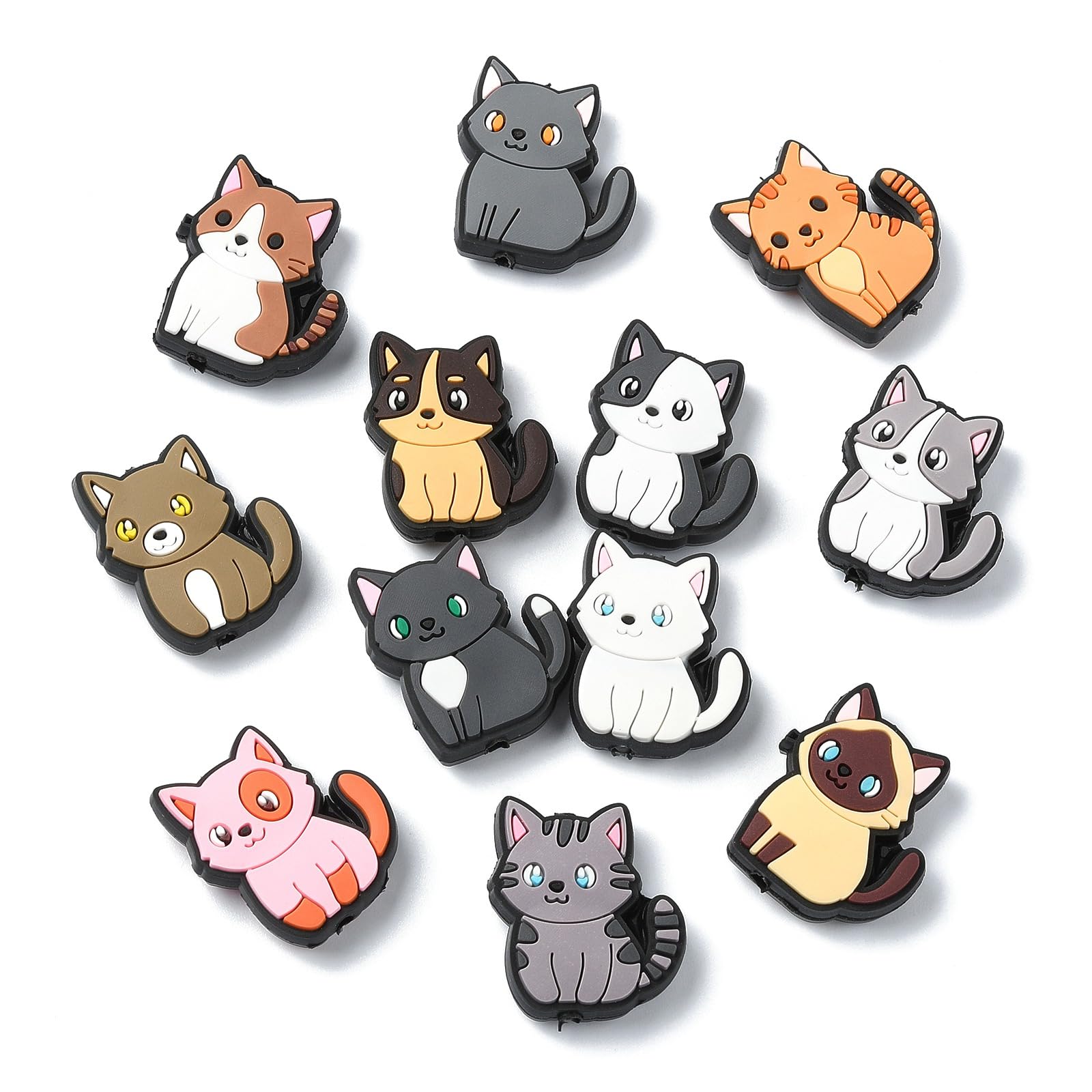 UR URLIFEHALL 24 Pcs 12 Styles Colourful PVC Plastic Cat Beads Cute Kitten Beads Pet Animal Loose Beads for Jewellery Making Crafts Home Decor