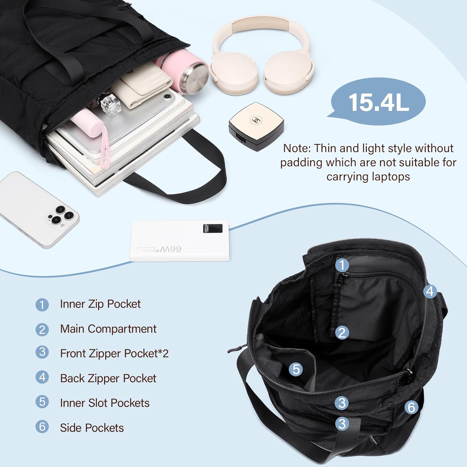 GOLF SUPAGS Foldaway Convertible Tote Backpack Lightweight Nylon Daypack Women Men City Pack Versatile Backpack Leisure, Black - Image 3