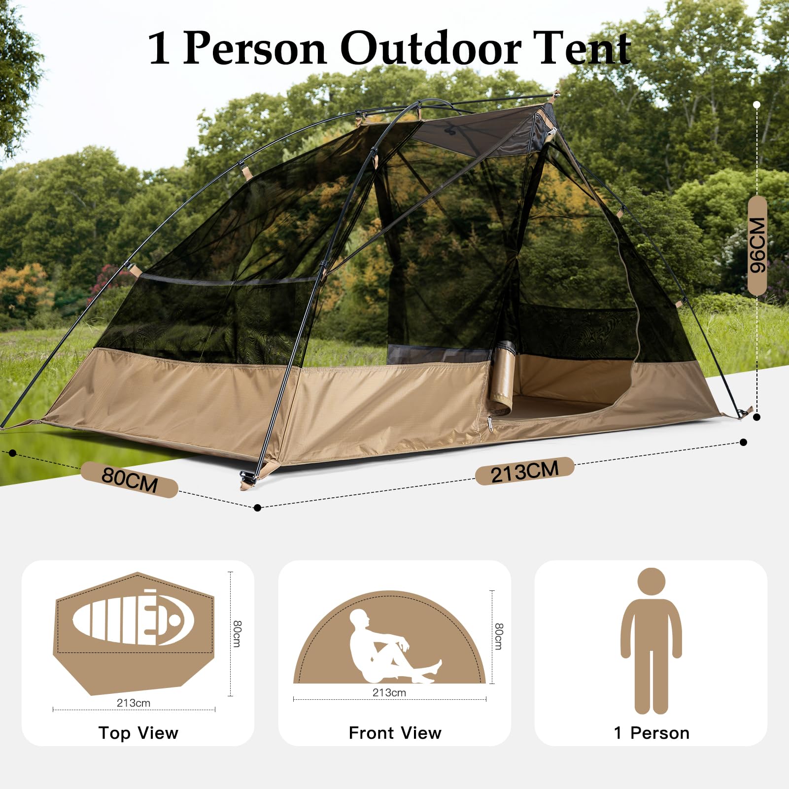 FREE SOLDIER Campingzelt Outdoor Ultraleichtes Einmannzelt In Camouflage, Outdoor-Camping,1 Person Zelt Abenteuer angelzelt einfach aufzubauen und zu tragen moskitoschutz,Wasserdicht