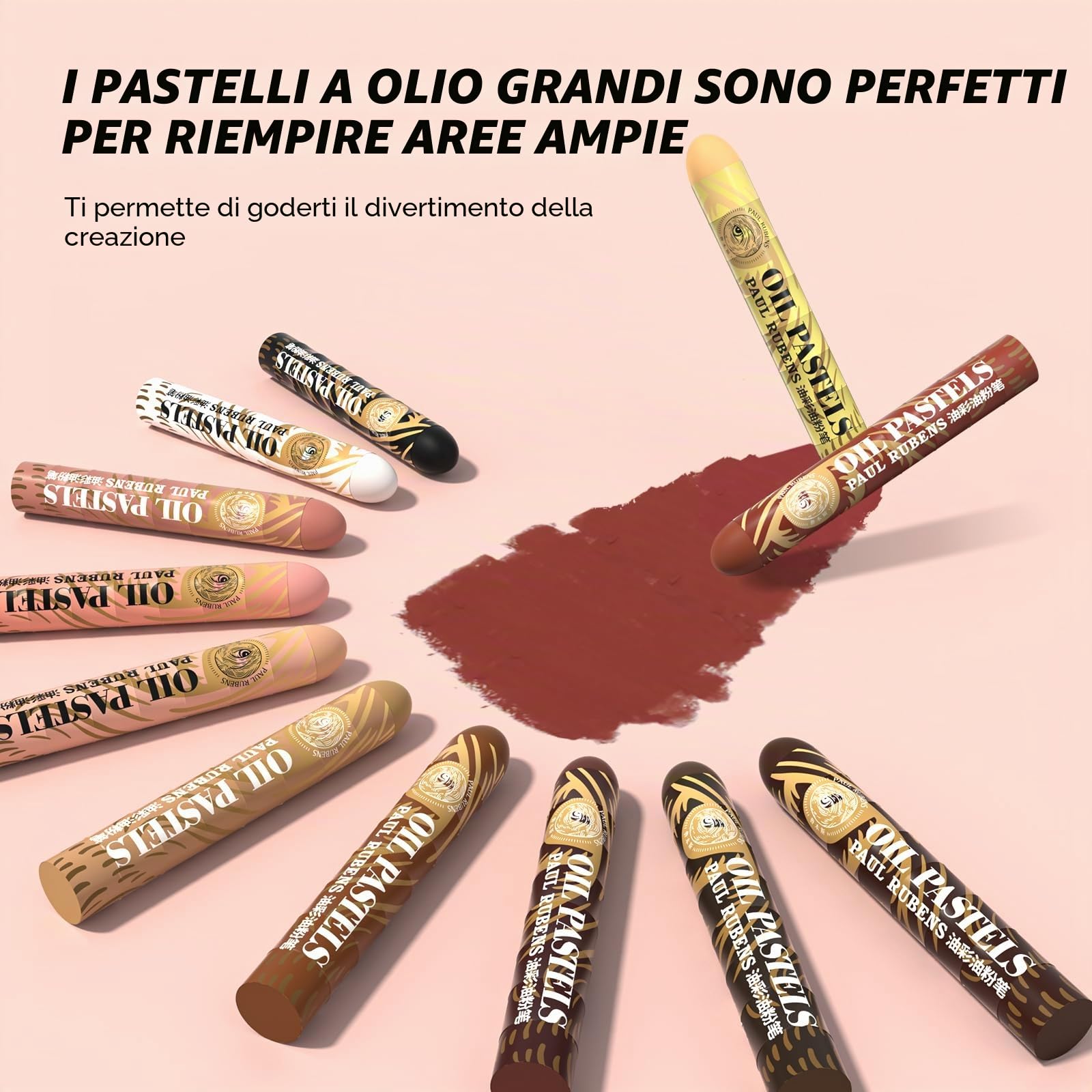 Paul Rubens Pastelli all'olio, 12 colori per ritratti, super Jumbo-HaiYa, tono di pelle d'artista, pastelli all'olio morbidi, vivi e cremosi, materiali d'arte