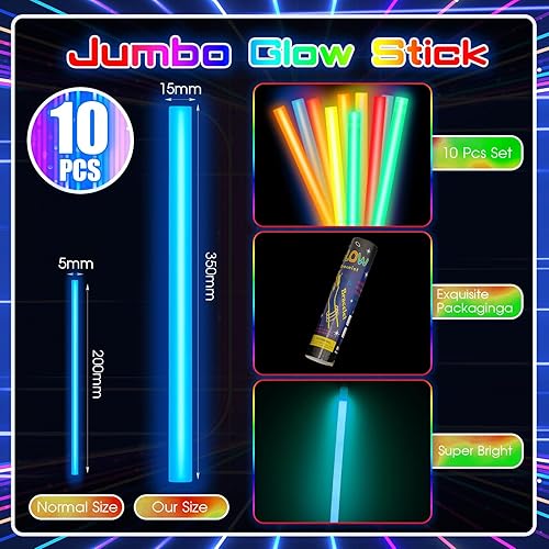 Miniatura 9 de Lewtemi 10 barras luminosas grandes jumbo, palos de luz de emergencia de 14 o 16 pulgadas de grado militar que brillan en la oscuridad, suministros