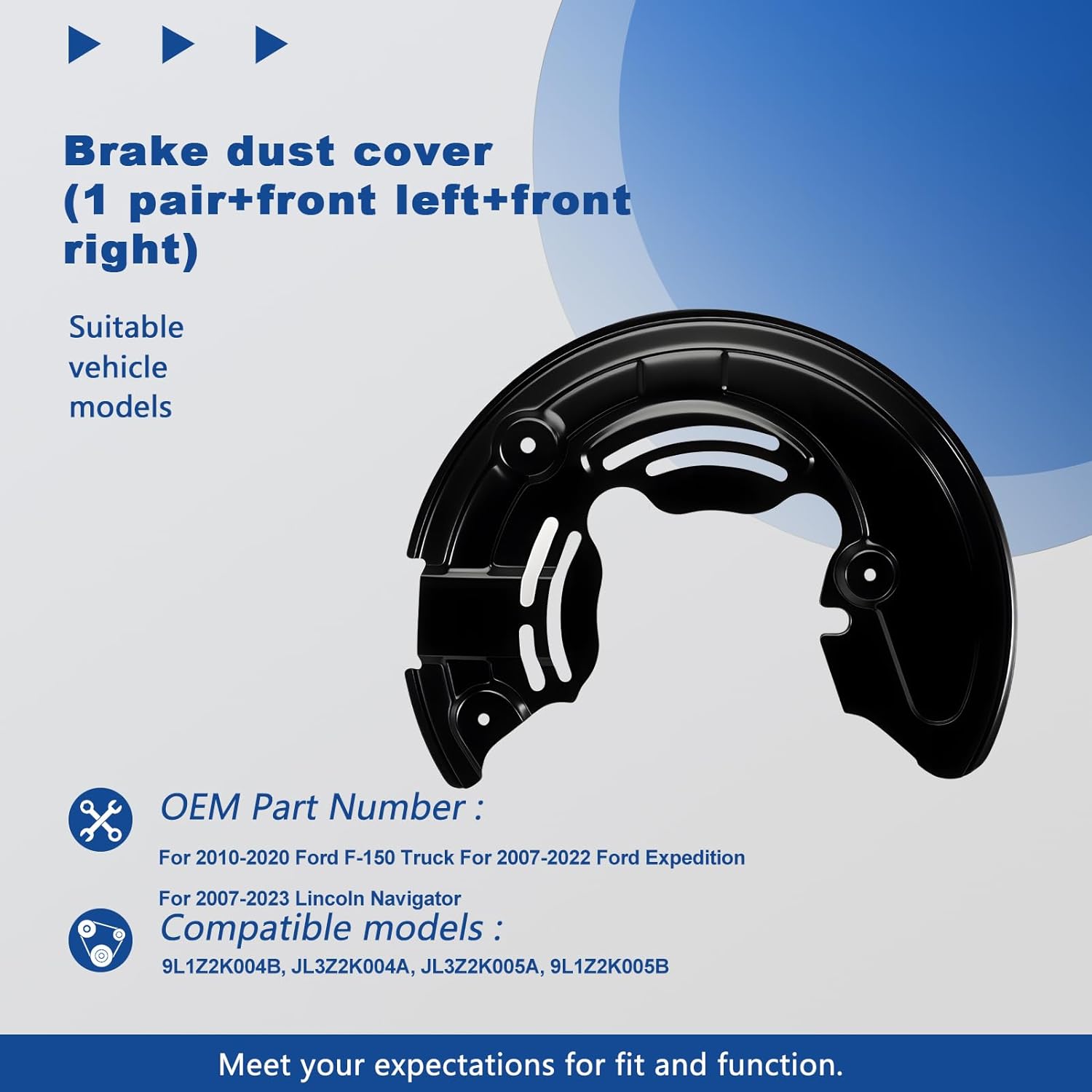 2PCS Brake Dust Shield Splash Front Left & Right Side for 2010-2020 F-150, 2007-2022 Expedition, 2007-2023 Navigator Replacement 9L1Z2K004B 9L1Z2K005B