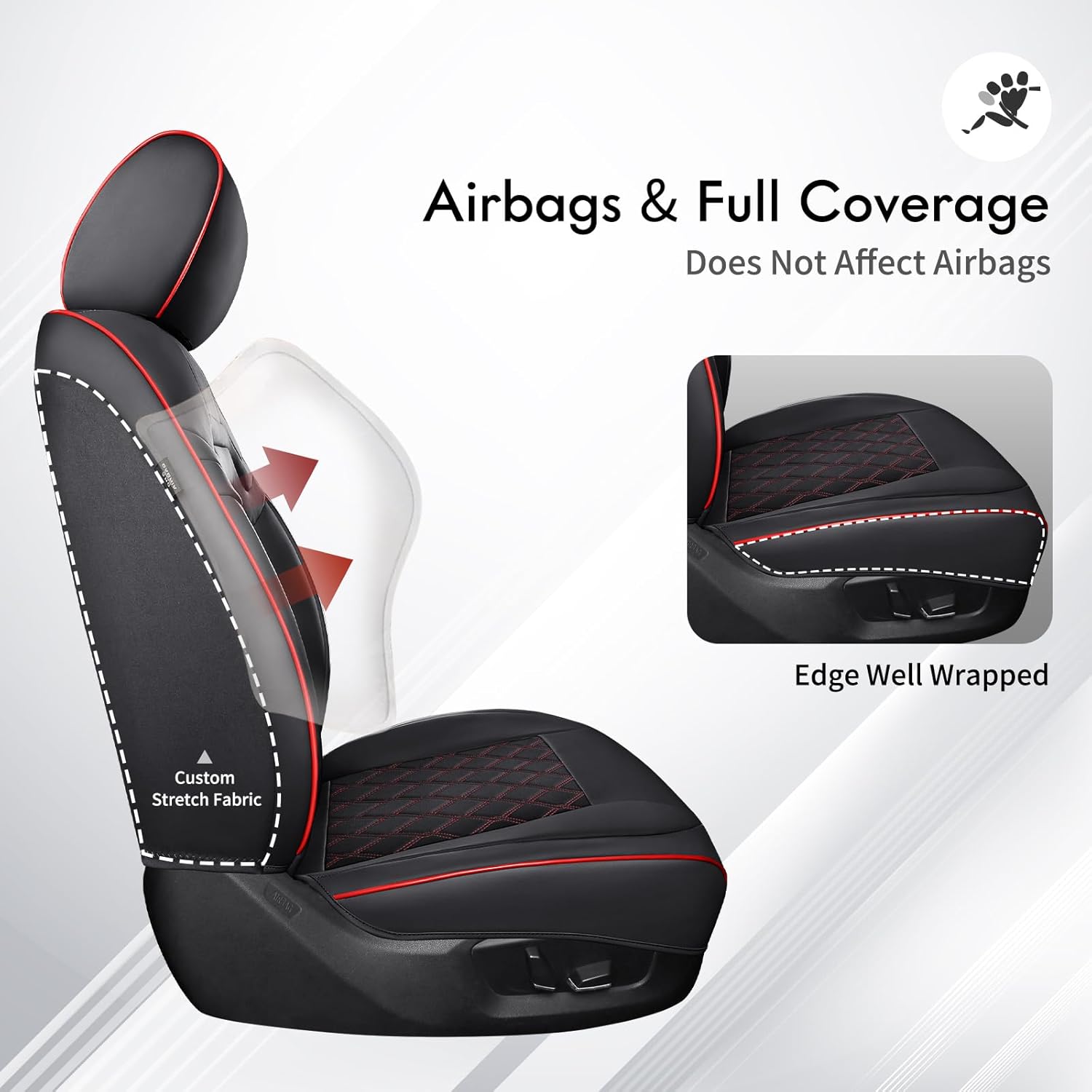 Huidasource Tacoma Leather Seat Covers Full Set Fit for 3rd Gen Toyota Tacoma 2016-2023 Double & Crew Cab SR SR5 Limited TRD Sport/Pro/Off Road, Truck Car Seat Cushion Cover Protector, Black&Red