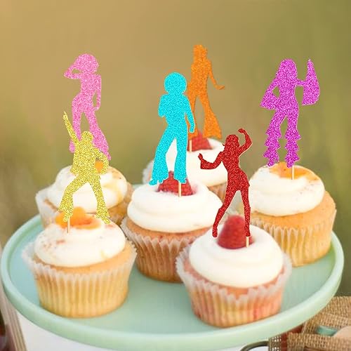 Miniatura 5 de Paquete de 36 adornos para cupcakes de discoteca de los años 70, temática de música vintage, para hombres y mujeres, fiestas, cumpleaños, bodas,