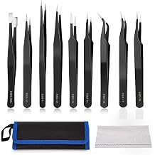 YHYZ 9PCS Precision Tweezers Set, Premium Anti-Static Stainless Steel Precise Tweezers Fine, Curved, Flat, for Craft, Electronic, Soldering, Model, Hobby, Jewelry Making, Laboratory