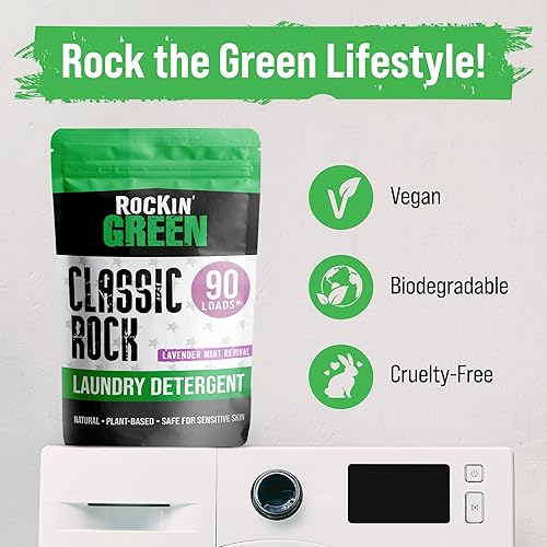 Miniatura 95 de Rockin' Green Detergente para ropa sucia, a base de plantas, detergente en polvo natural para ropa, vegano y biodegradable, seguro para pieles
