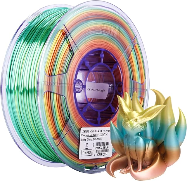 eSUN Silk Rainbow Metal PLA Filament 1.75mm, Silky Multicolored 3D Printer Filament PLA, 1KG Gradient Changing Multicolor Filament for 3D Printer, Silk Rainbow Multicolor