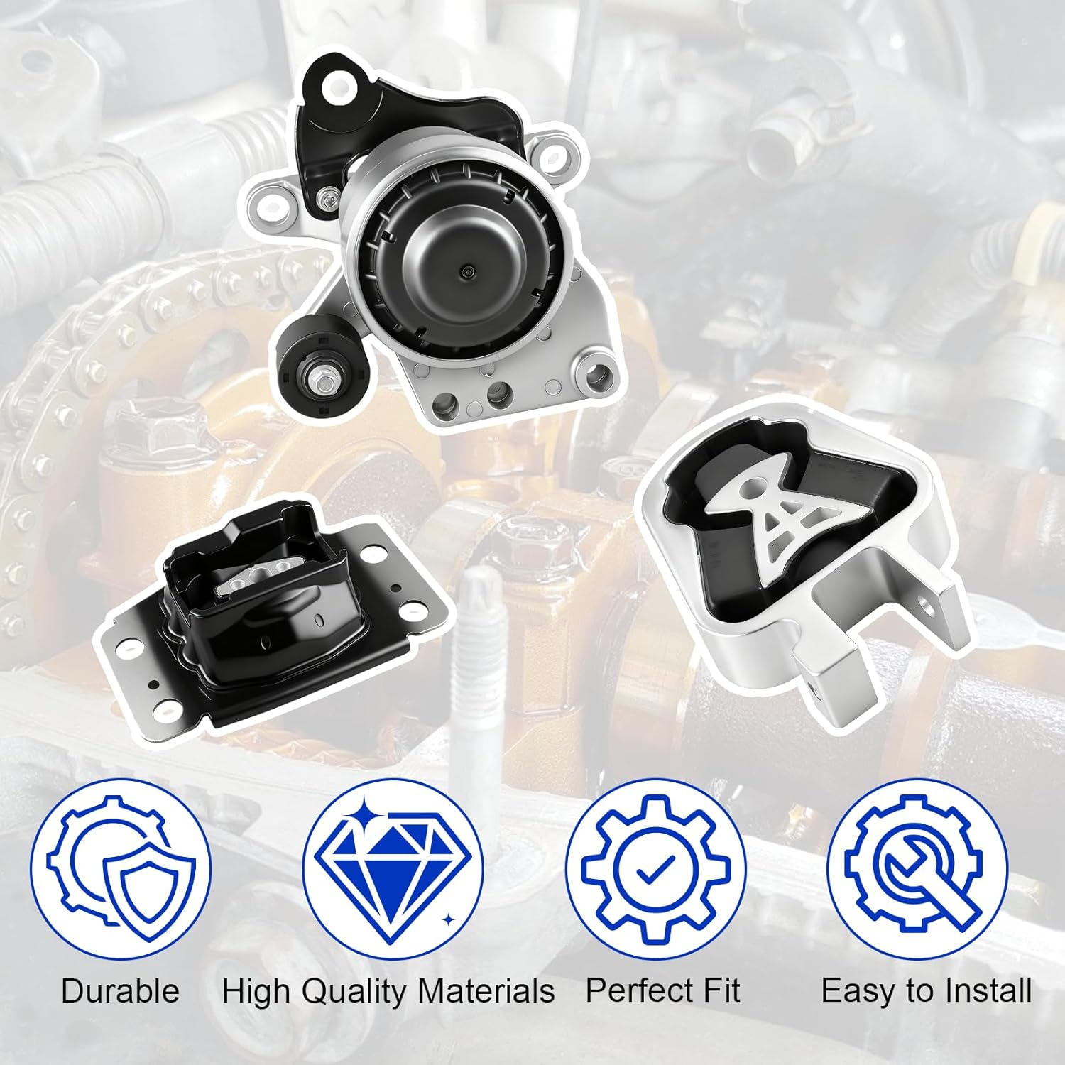 Engine Motor Mount Kit Fit for 2013-2018 Ford Fusion 2.0L(Not 1.6L / Not 2.5L) Turbo Automatic Transmission, for 2013-2016 Lincoln MKZ (2.0L) Turbo Replacement for OE A5767 A5603 A5606 Set of 3