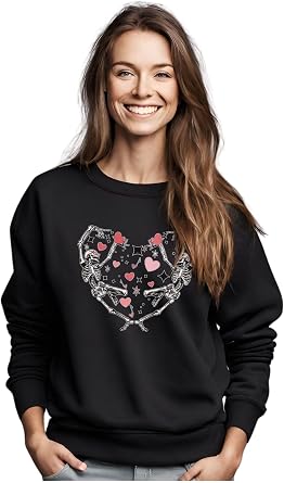 Tegoprints Womens Valentines Day Sweatshirt Skeleton Love Valentines Long Sleeve