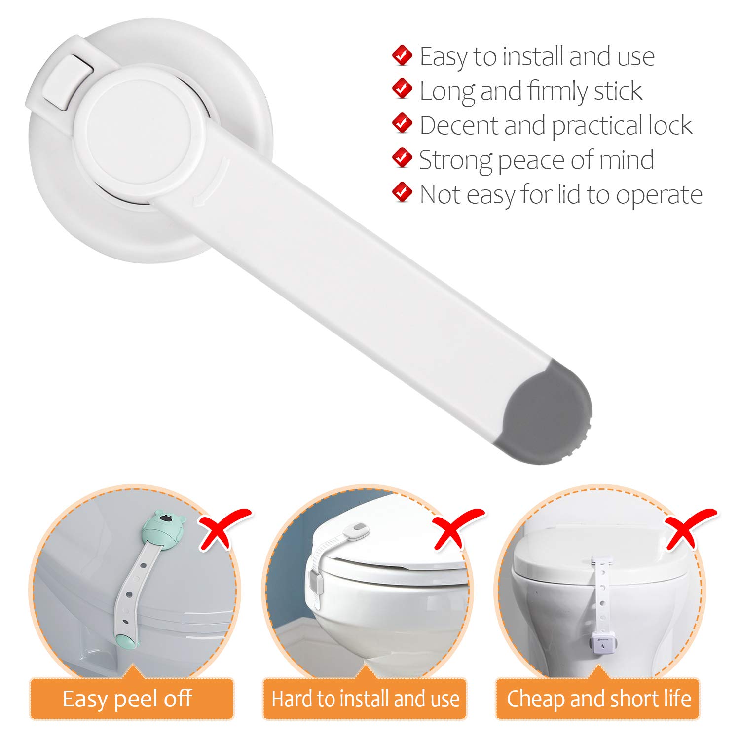 Lot de 2 verrous de toilette pour bébé - Mécanisme de palette sans espace pour la sécurité des enfants - Aucun outil nécessaire - Installation facile avec adhésif 3M.