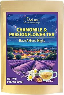 TeeLux Chamomile Passionflower Tea Bags 50 Count, Vegan, Caffeine Free Herbal Tea Have a Good Night, Biodegradable Tea Bags
