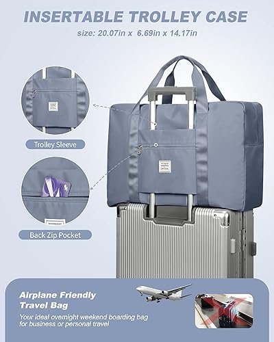 Miniatura 6 de Bolsa de viaje de fin de semana para mujeres y hombres con bolsa de aseo personal, bolsa de transporte para la noche, bolsas grandes plegables,