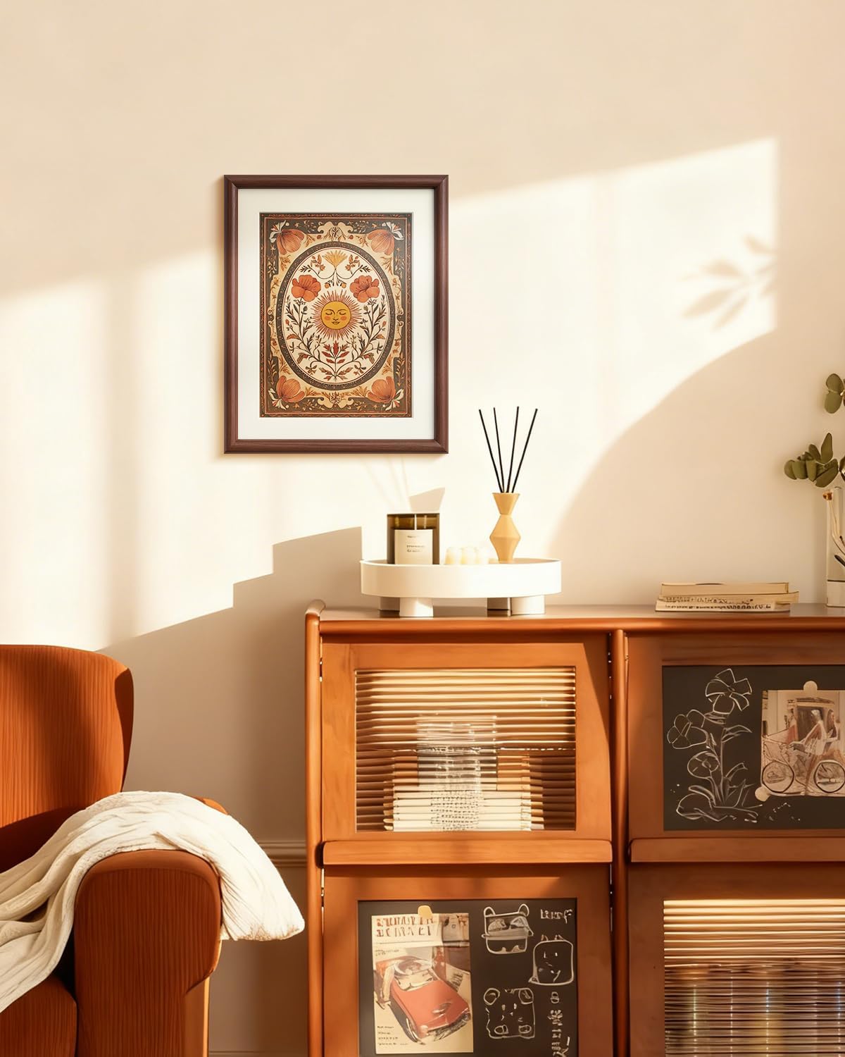 InSimSea Brown Framed Sun flower Wall Art, Vintage Rustic Farmhouse Cottage Bohemian floral Painting decor for Living Dining Room Hallway Shelf,11x14in, with Acrylic Panel, Canvas Prints Picture