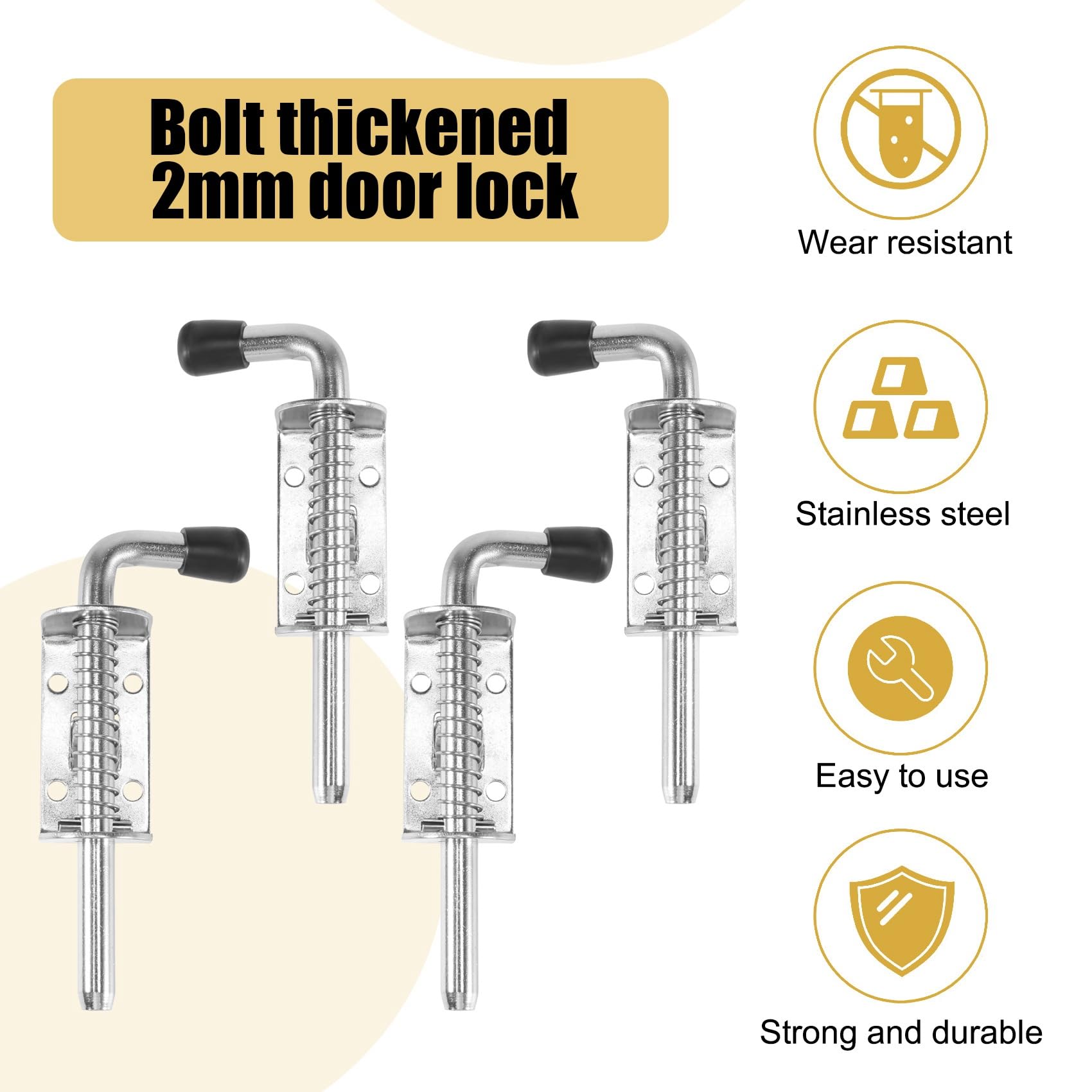Xuzxinze 4 Pack 5 Inch Spring Loaded Pin 304 Stainless Steel Bolt Thickened 2mm Door Lock, Brushed Finished - Image 3