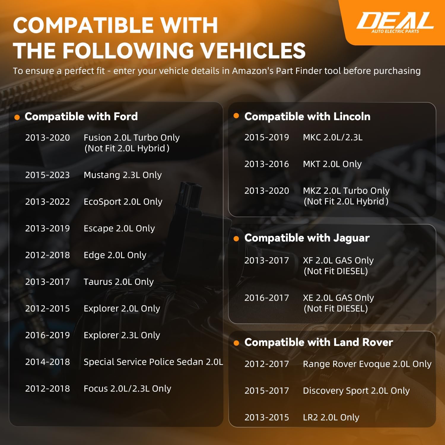 DEAL Ignition Coil Pack, Compatible with Ford Fusion Mustang EcoSport Escape Edge Taurus Explorer Special Service Police Sedan Focus Lincoln Jaguar 2.0L 2.3L, Replace UF670, Set of 4