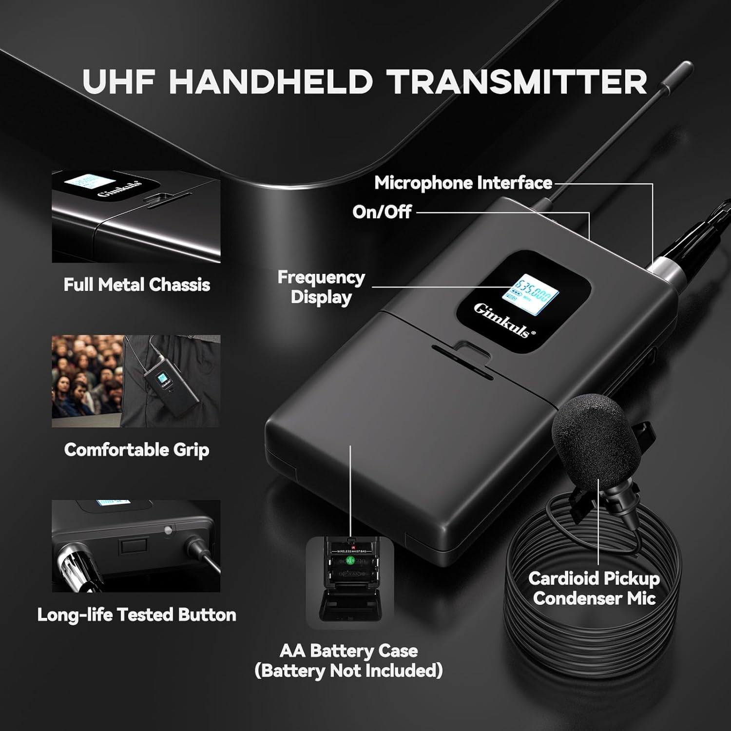 Wireless Professional Lavalier Microphone System, Dual UHF Cordless Mic Set with 2 Bodypacks & Lapel Microphones, 200 Channel Auto-Scan, 328ft Range for Church, Speaking, Teaching, Interview - Image 4