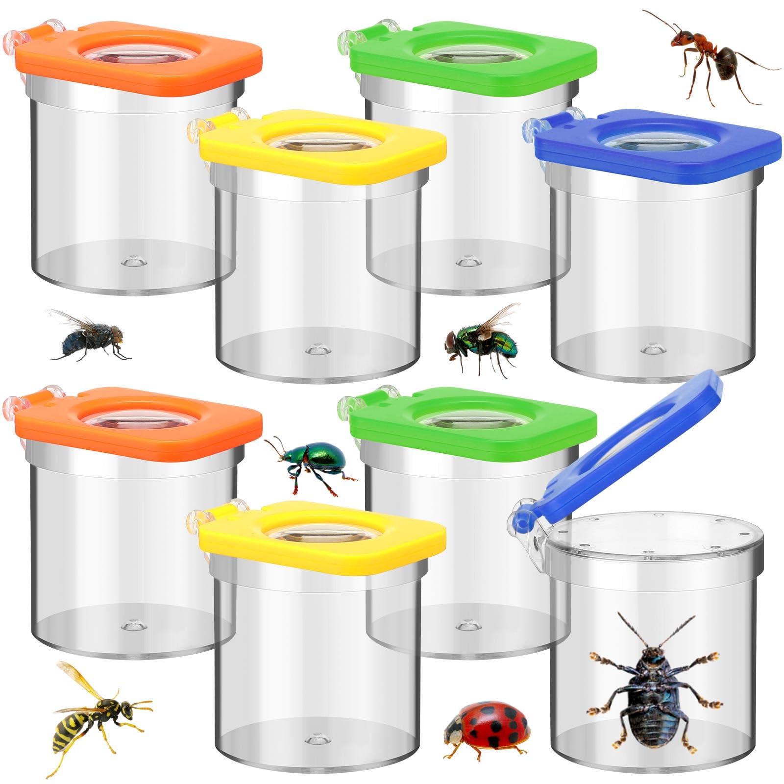 Halloscume 8 Pack Bug Viewer for Kids with Tweezers Magnifying Box Observation Kit Container Cage Jar for Science Nature Exploration Collecting Kit