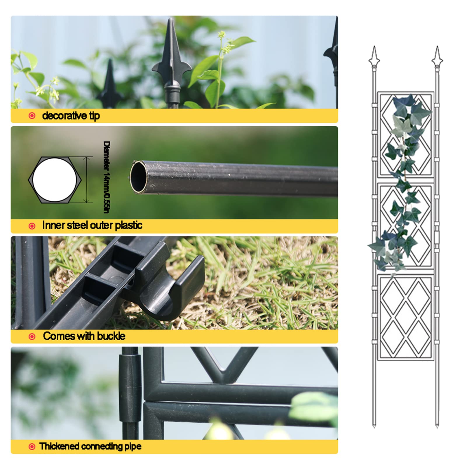 130 cm Metall-Garten-Rankgitter für Kletterpflanzen, ideal für Rosen, Gemüse und Blumen, stabiles Pflanzenklettergerüst, Turm für den Außenbereich, Gartendekoration, dekorative und funktionale