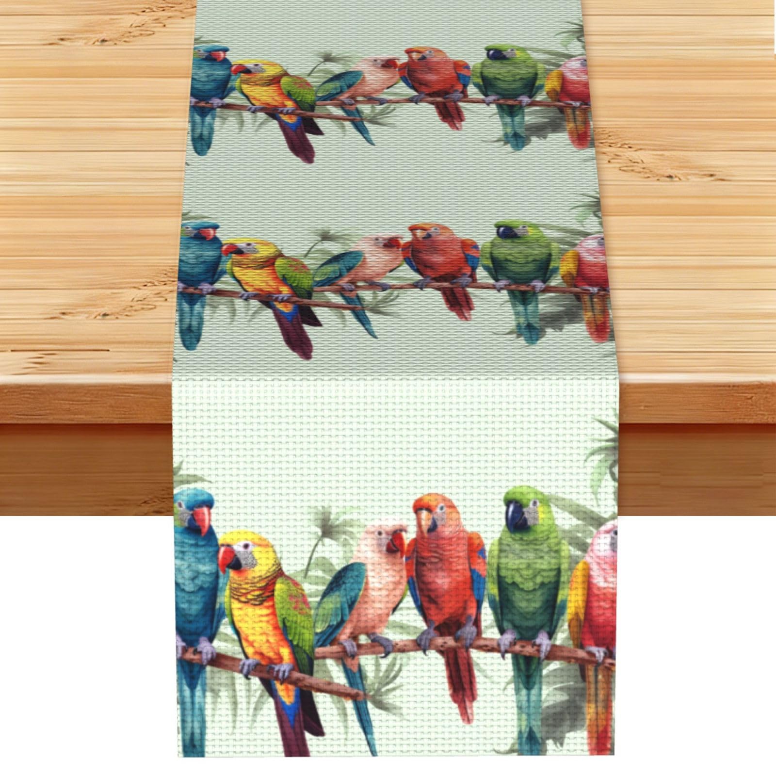 Colorful Parrots On Tree Table Runner 13 x 72 Inches Long, Cotton Linen Table Runners for Kitchen Dining Table Decoration - Washable Tablecloth Modern Tablerunner for Home Party Decor