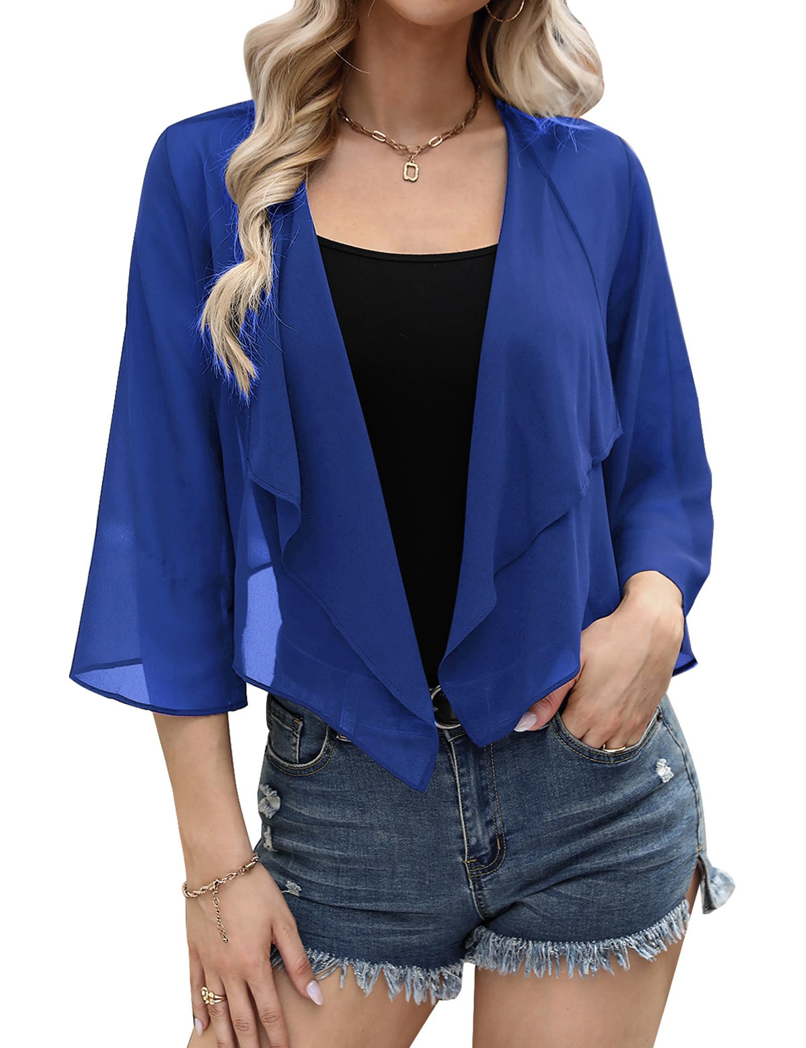 Aottori Bolero Damen Chiffon mit 3/4 Ärmel Elegant Sommer | Bolerojacke, Transparent, Cardigan Kurz, Schulterjacke, Shrug, Bettjäckchen, Festlich, Hochzeit, Alltag Freizeit