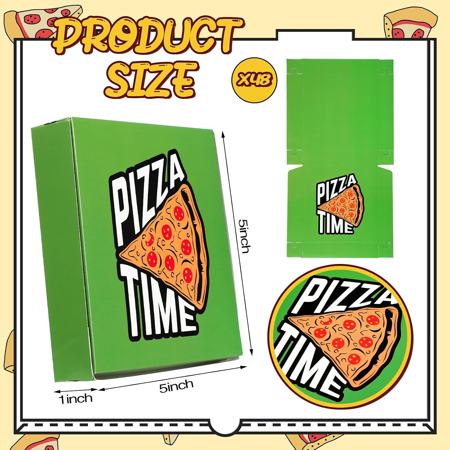 48 Pcs Green Mini Pizza Boxes, Square Cardboard Party Favors, Decorative Turtle Pizza Boxes, Ideal for Pizza, Cookies, Pastries
