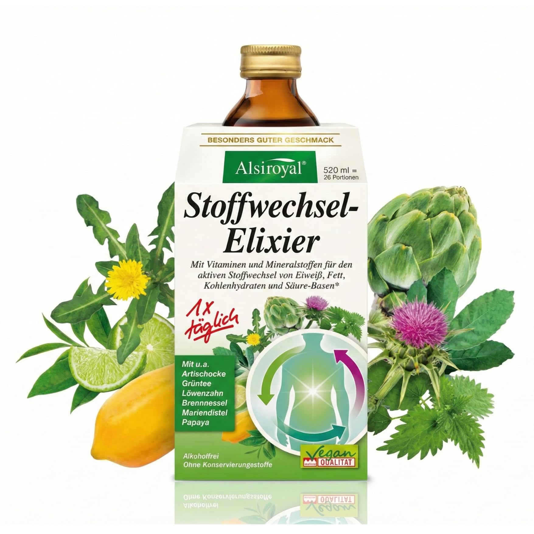 Alsiroyal Stoffwechsel Elixier - 520 ml - flüssiges Nahrungsergänzungsmittel mit Vitaminen Mineralstoffen und Pflanzenextrakten - fruchtiger Geschmack