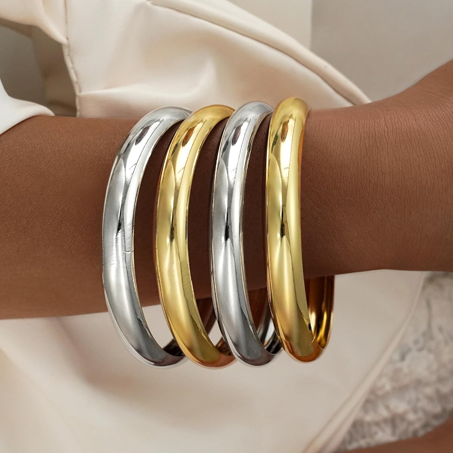 YEEZII Gold Bangle Bracelets for Women, 7Pcs 14K Gold Plated Boho Indian Multi Stackable Textured Bracelets, Chunky Bangles Set for Women Jewelry Gifts - Image 5