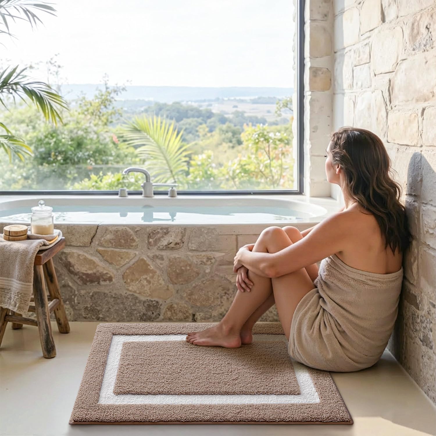 LUMI Bathroom Rug, 16x24 Non Slip Washable Bath Mat Absorbent Soft Bathmat, Fluffy Microfiber Bathroom Rugs for Floor, Shower Tub, Entryway, Beige - Image 8