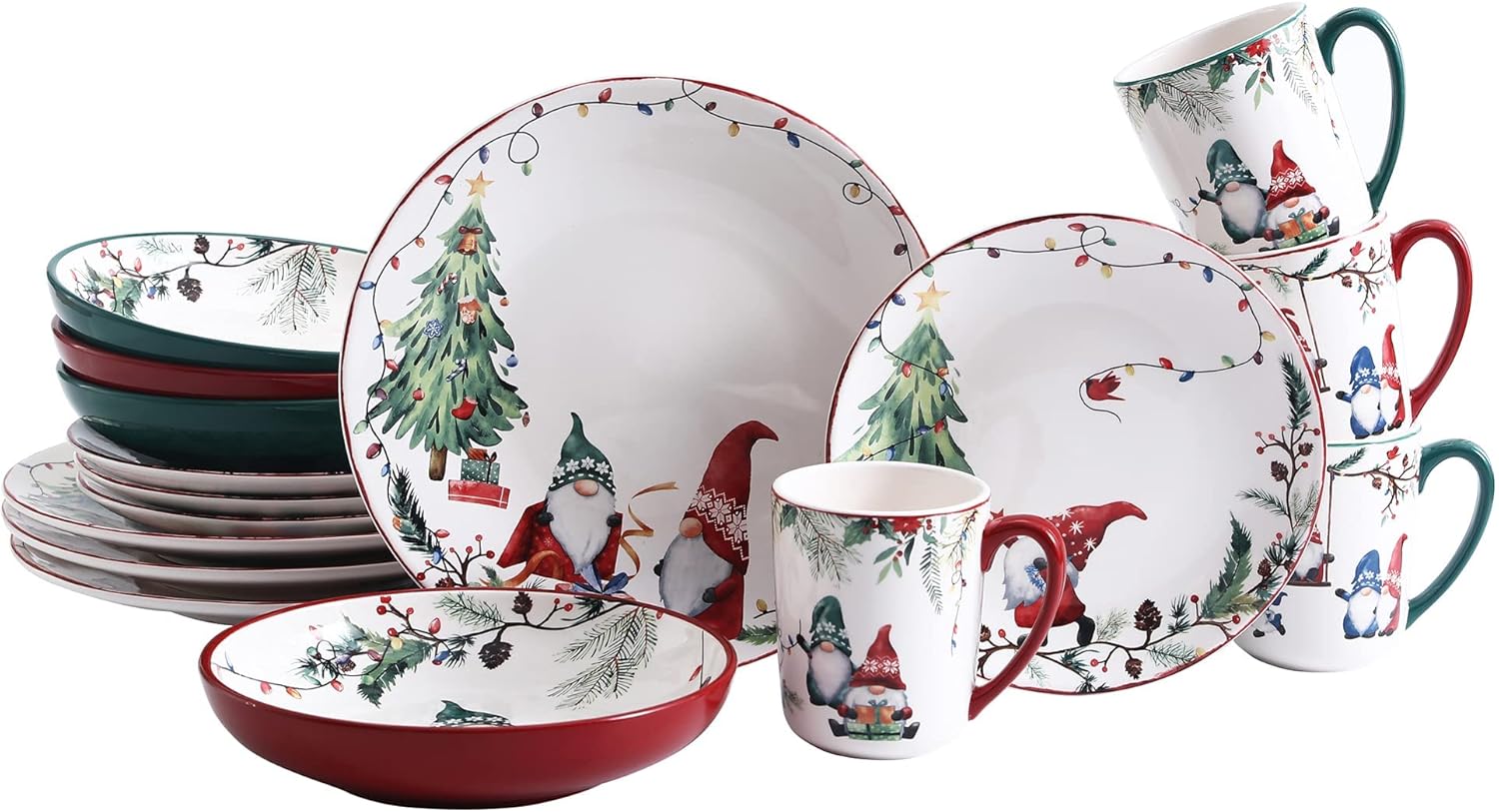 Bico Christmas Gnomes Ceramic 16 pcs Dinnerware Set