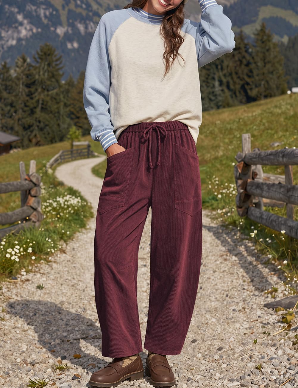 TARSE Barrel Corduroy Pants Women Wide Leg High Waisted Baggy Trousers image 2