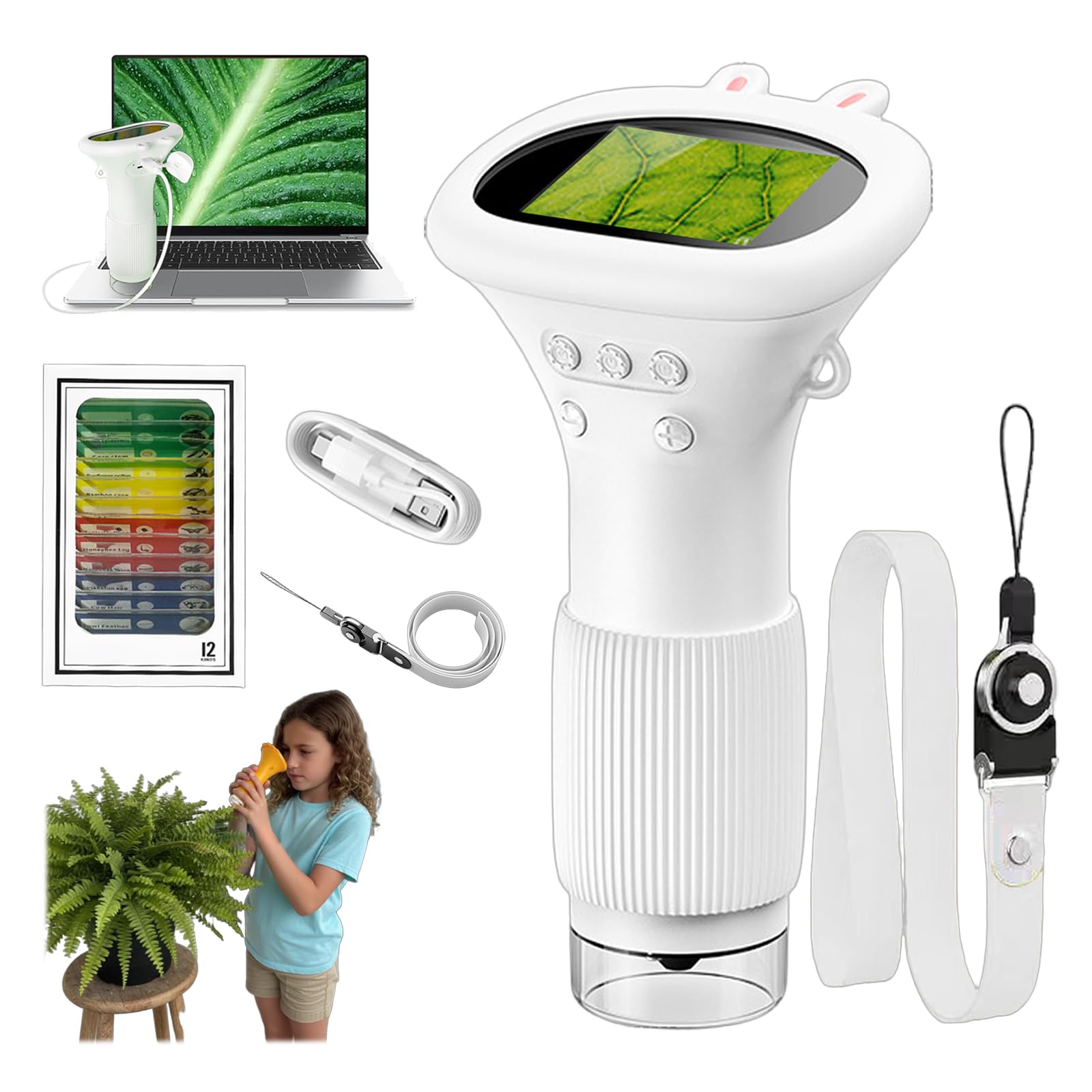 Buggy Lens, Lens Microscope Toy, 2" IPS Screen 1000X Handheld Digital Microscopes, HD Pocket Portable Mini USB Microscopes Camera, Magnifier for Science Edu Fun Birthday Gifts (Rabbit)