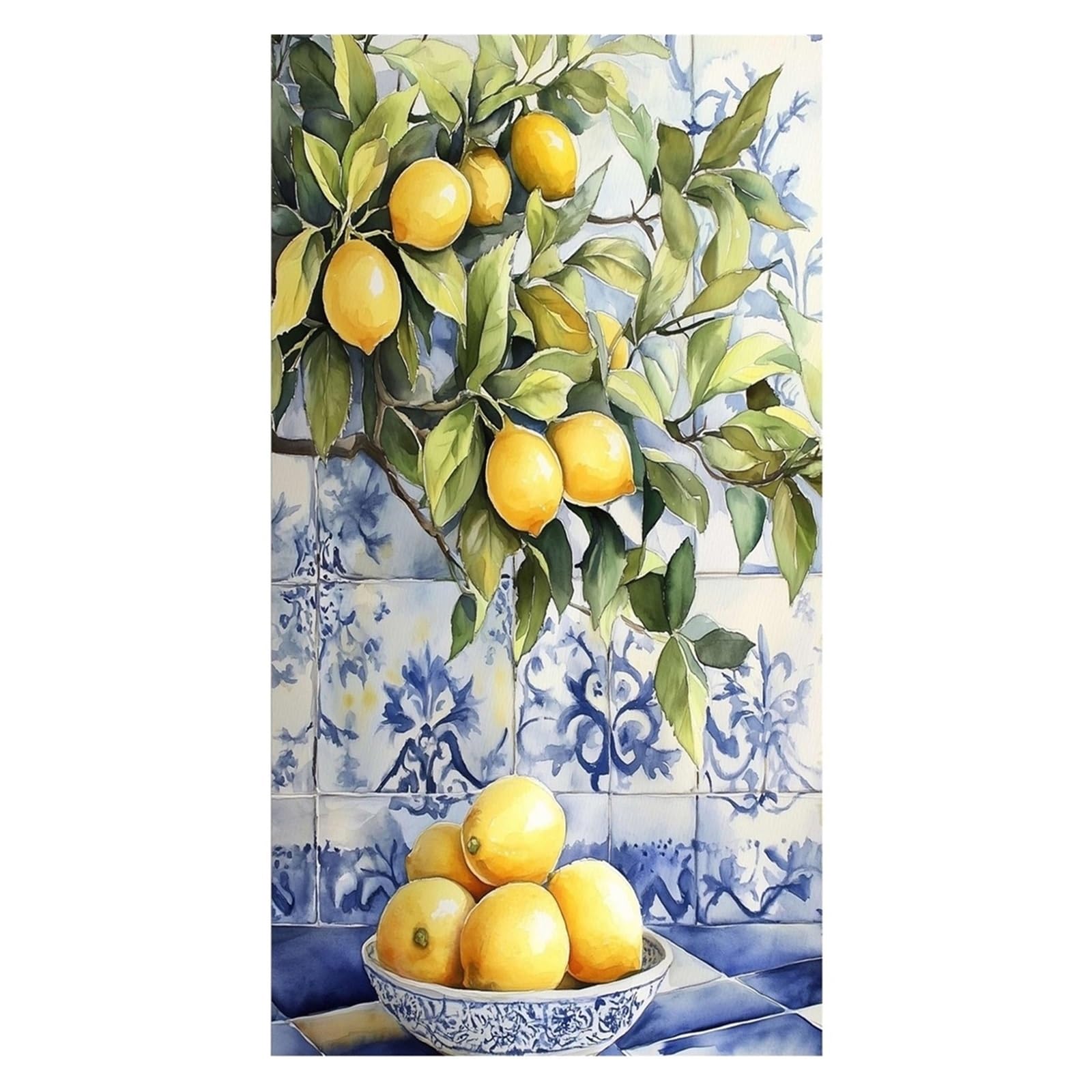 Graiting 1pc Summer Woman With Poster Print Lemon Tree Watercolor Canvas Painting Wall Art Home Decor(By-2,50x70cm)