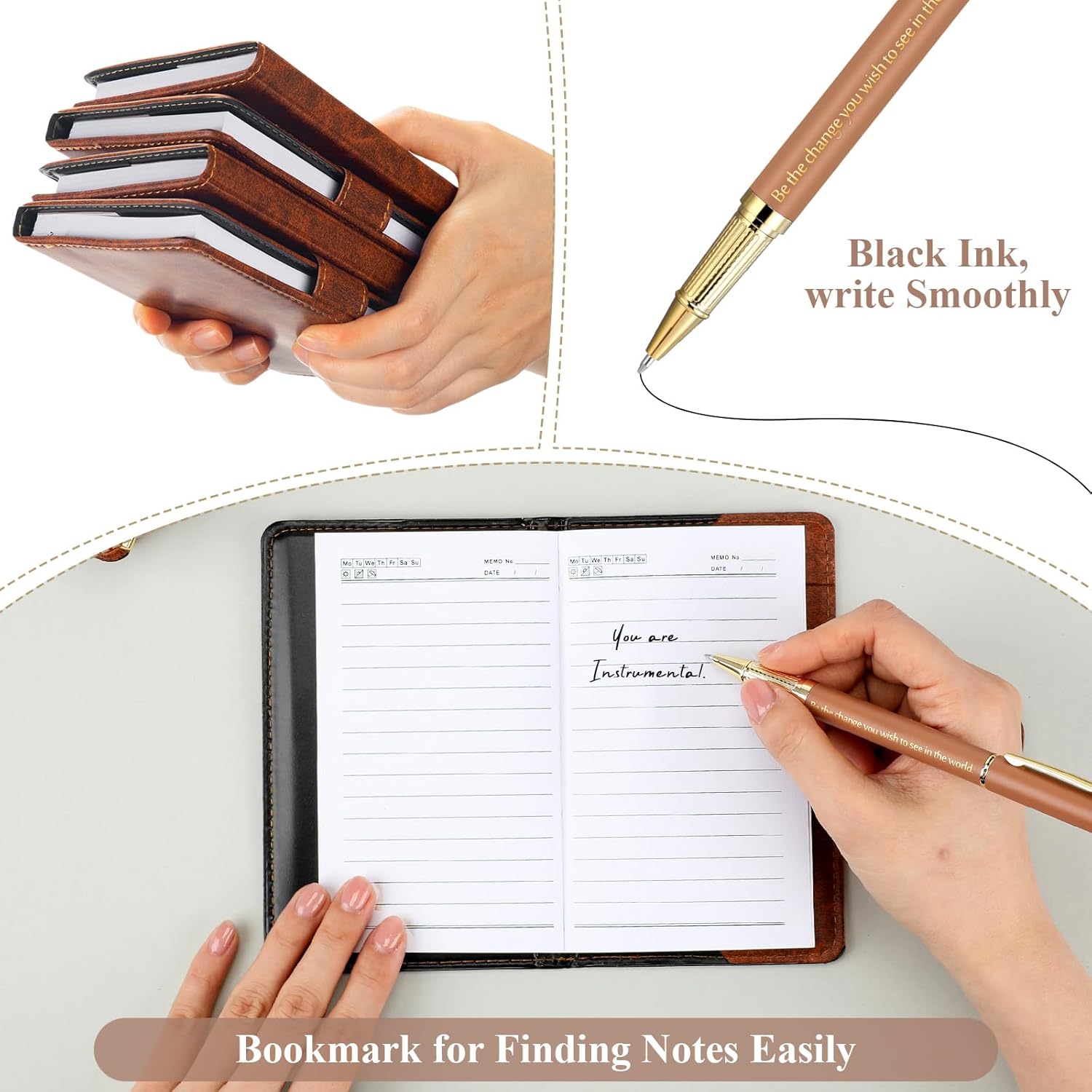 TaoBary 20 Sets Social Worker Appreciation Gift Social Worker Month Must Have Leather Notebook Ballpoint Pen with Inspirational Quotes Thank You Gifts for Women Coworker Teachers Office Bsw Msw (Brown)