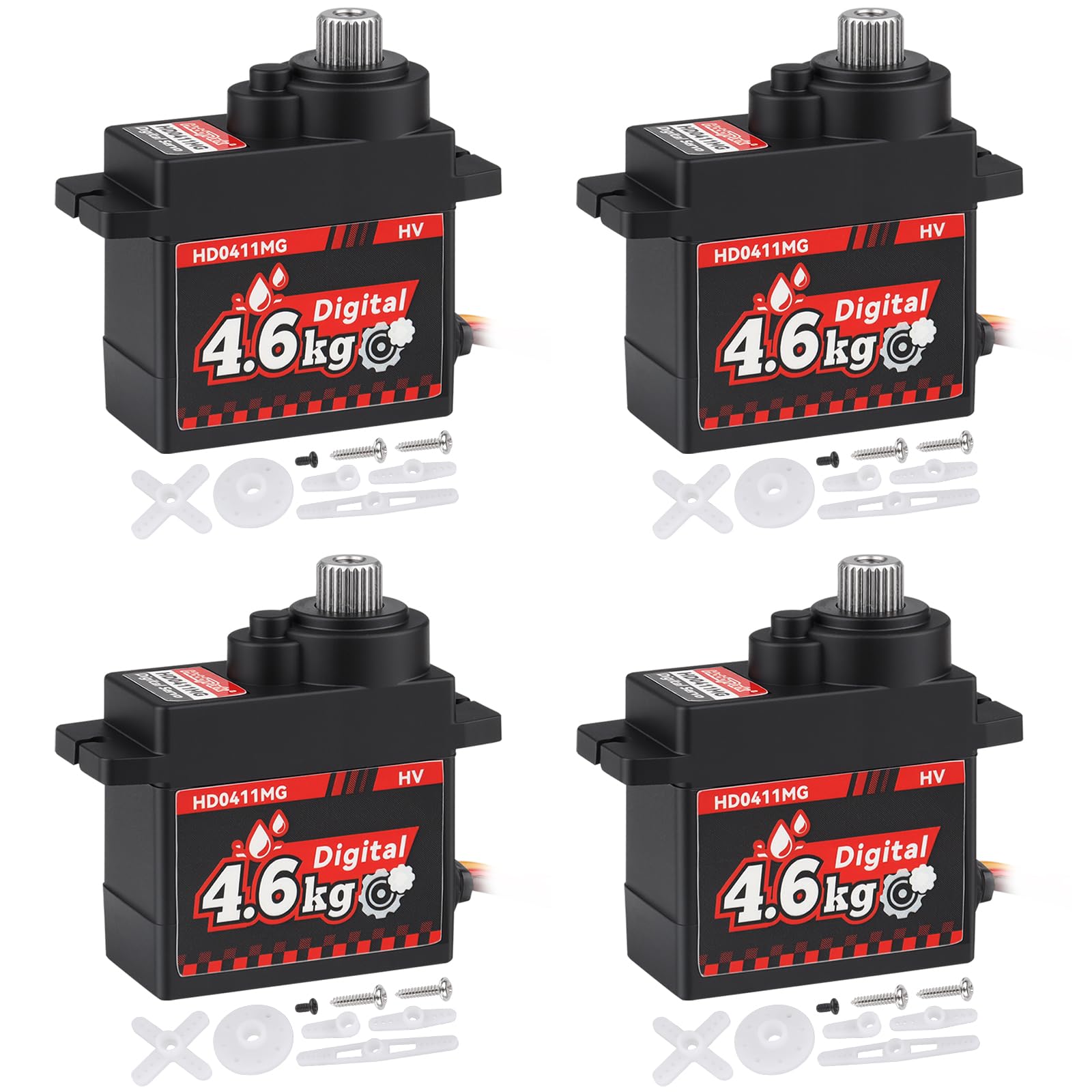 HobbyPark Paquete de 4 mini servos de metal impermeables de 12 g para Arduino Servo de 4,6 kg de alto par de torsión digital para 1/24 RC Crawler Car RC Avión RC Barco RC Robótica 5.0V-8.4V de alto