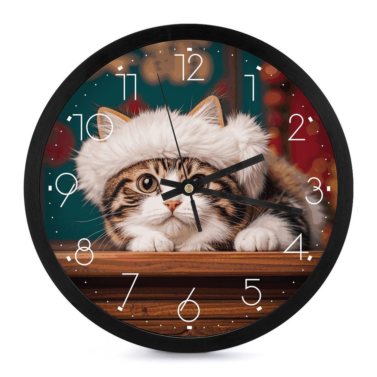 Horloge murale moderne chaton 25,4 cm - Pendule ronde silencieuse à piles pour salon