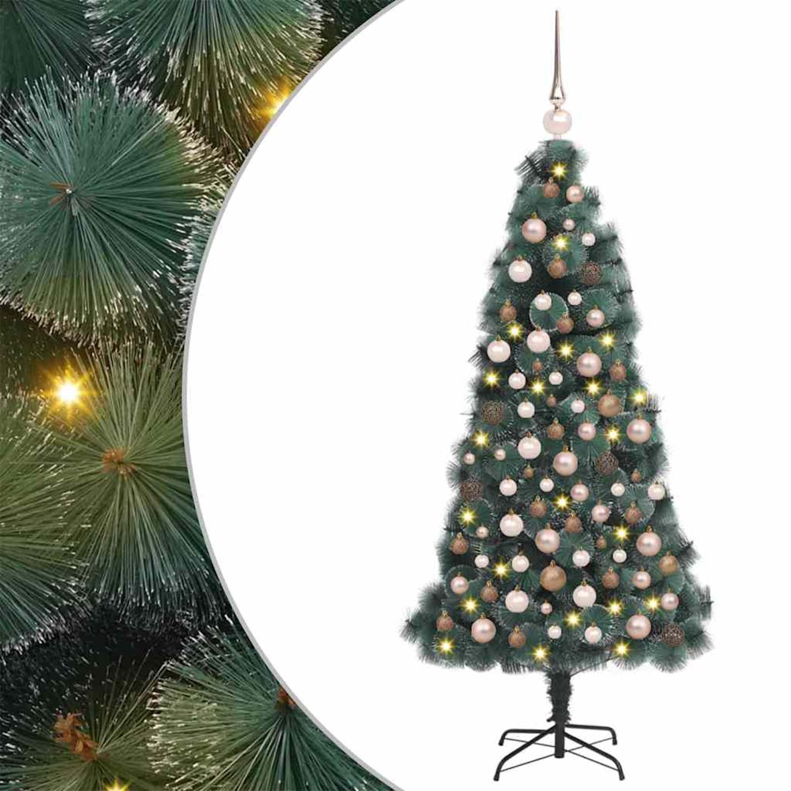 Gecheer Albero di Natale Artificiale preilluminato, Forma conica, Materiali durevoli Pet e plastica, Dettagli Metallici, for Arredamento Atmosfera